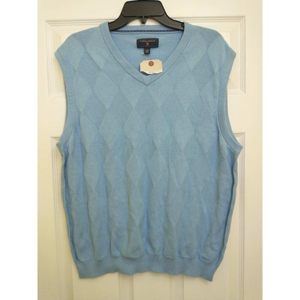 NWT Saddlebred‎ Mens Size Large Baby Blue 100% Cotton V-Neck Sweater Vest Easter